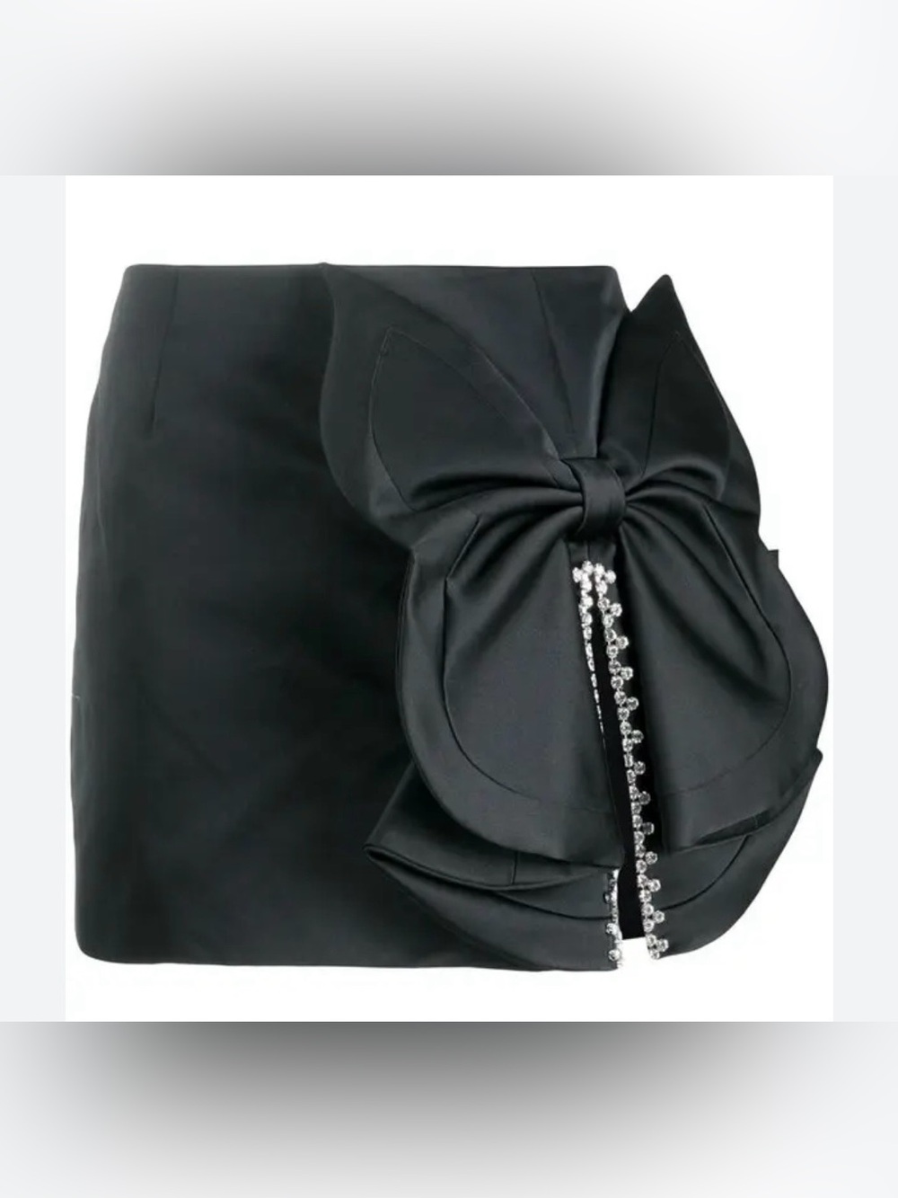 AREA Black Mini Skirt with Oversized Bow and Crystal Detail, M
